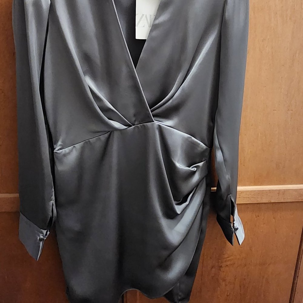 Zara silver satin wrapped dress